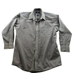 Stafford Mens Dress Shirt Large 16.5 Neck Wrinkle-Free Striped Long Sleeve Gray